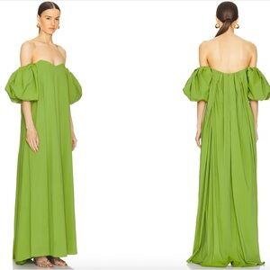 Caroline Constas Palmer Off-Shoulder Puff-Sleeve Gown in Pistachio Green